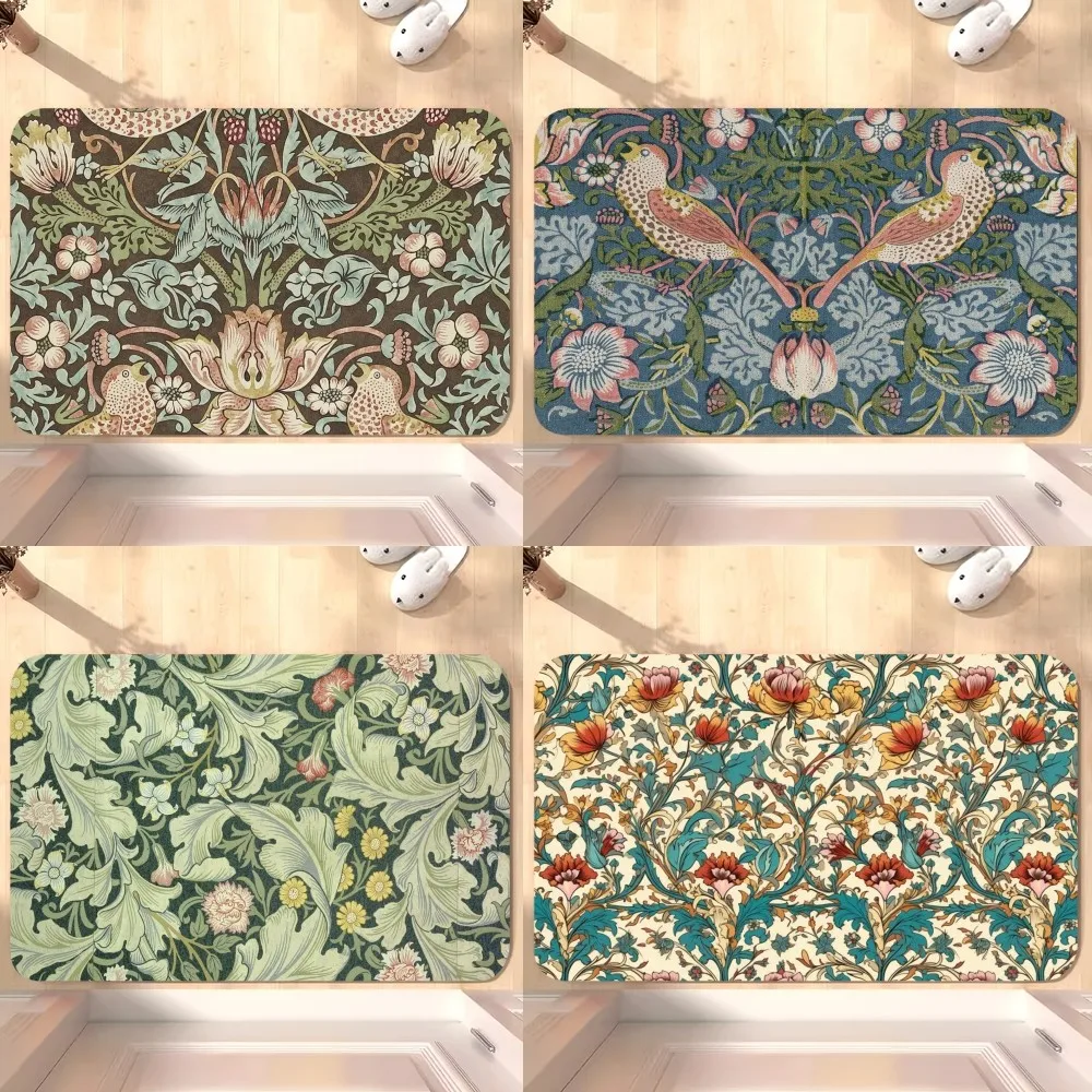 Art W-William Morris Luxury D Floor Mat Bedroom Kitchen Door Bath House Super Absorbent Foot Non-slip