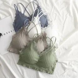 Lace Wrap Chest Strapless Bra Women's Summer Thin Short Cotton Knitted Underwear Pure Color One-Piece Chest Vest