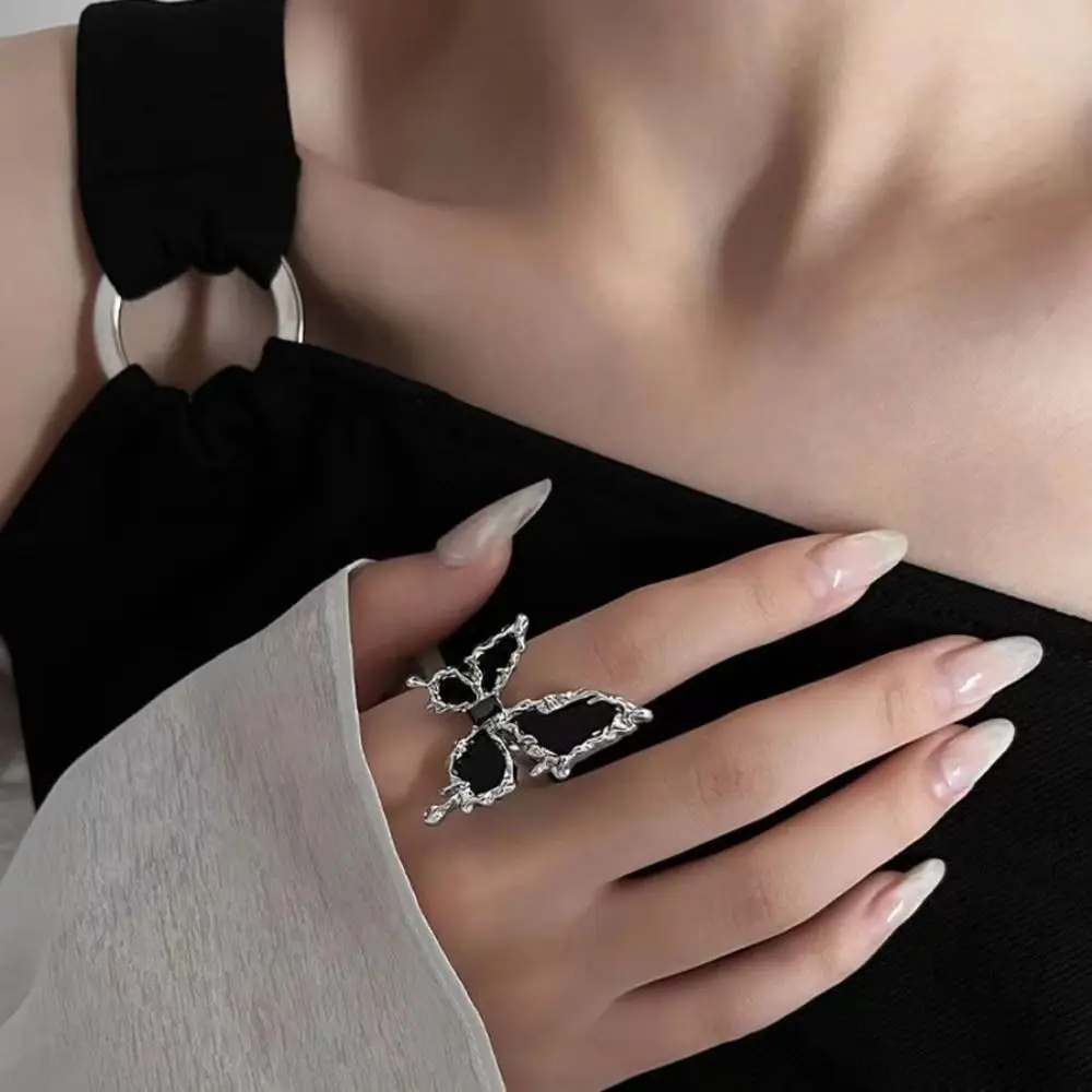 

Jewelry Punk Adjustable Finger Ring Exaggerate Black Black Butterfly Ring Personality Stylish Gothic Opening Ring Women