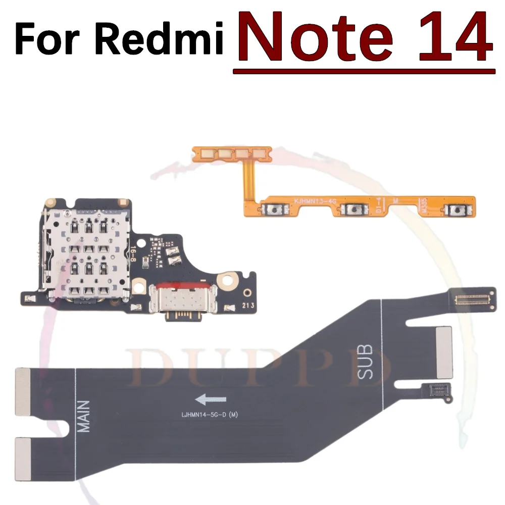 

SIM Card Charging Port Board For Xiaomi Redmi Note 14 Note14 5G Power Volume Motherboard Flex Cable