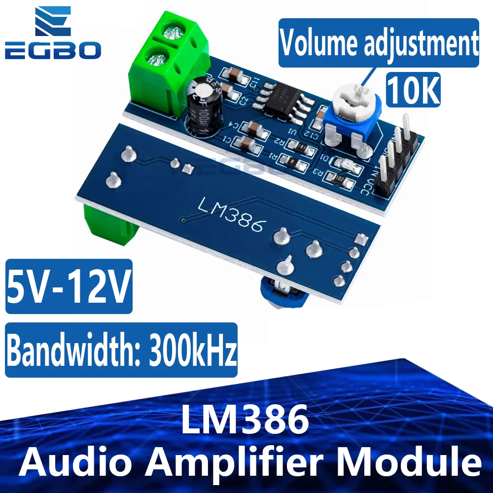 1~5PCS LM386 Audio Amplifier Module 200x Gain, 5-12V DC Input, 10K Potentiometer, Low Noise Power Amp Board for DIY Speakers