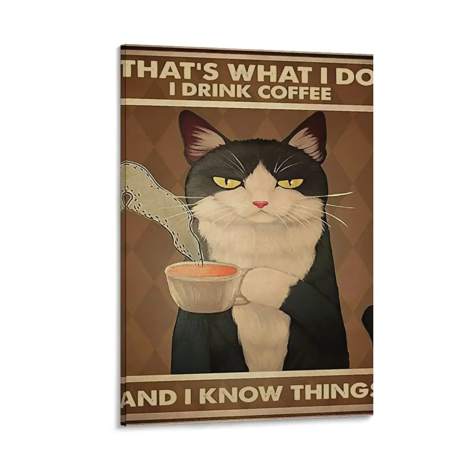 

Tuxedo Cat Drink Coffee And Know Things Canvas Painting decorative wall poster Wall decoration frame Decor for room