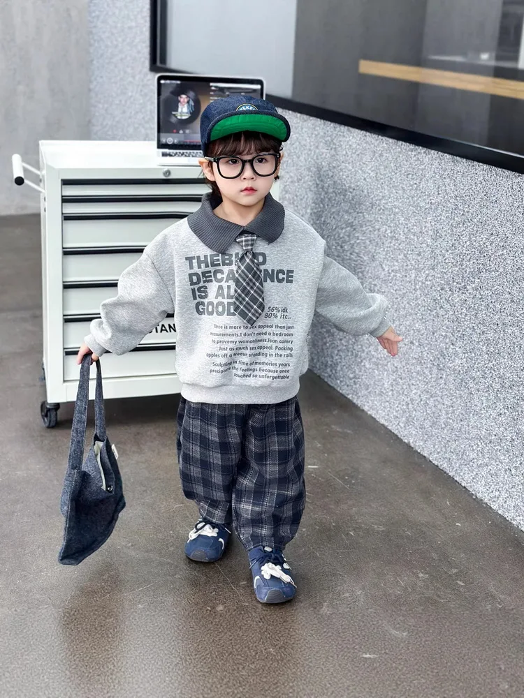 Boys Clothing Set Children British-style Sweatshirts+Plaid Pants 2PCS Outfit Spring Autumn Kids Toddler Tracksuit Suit 2-10Years