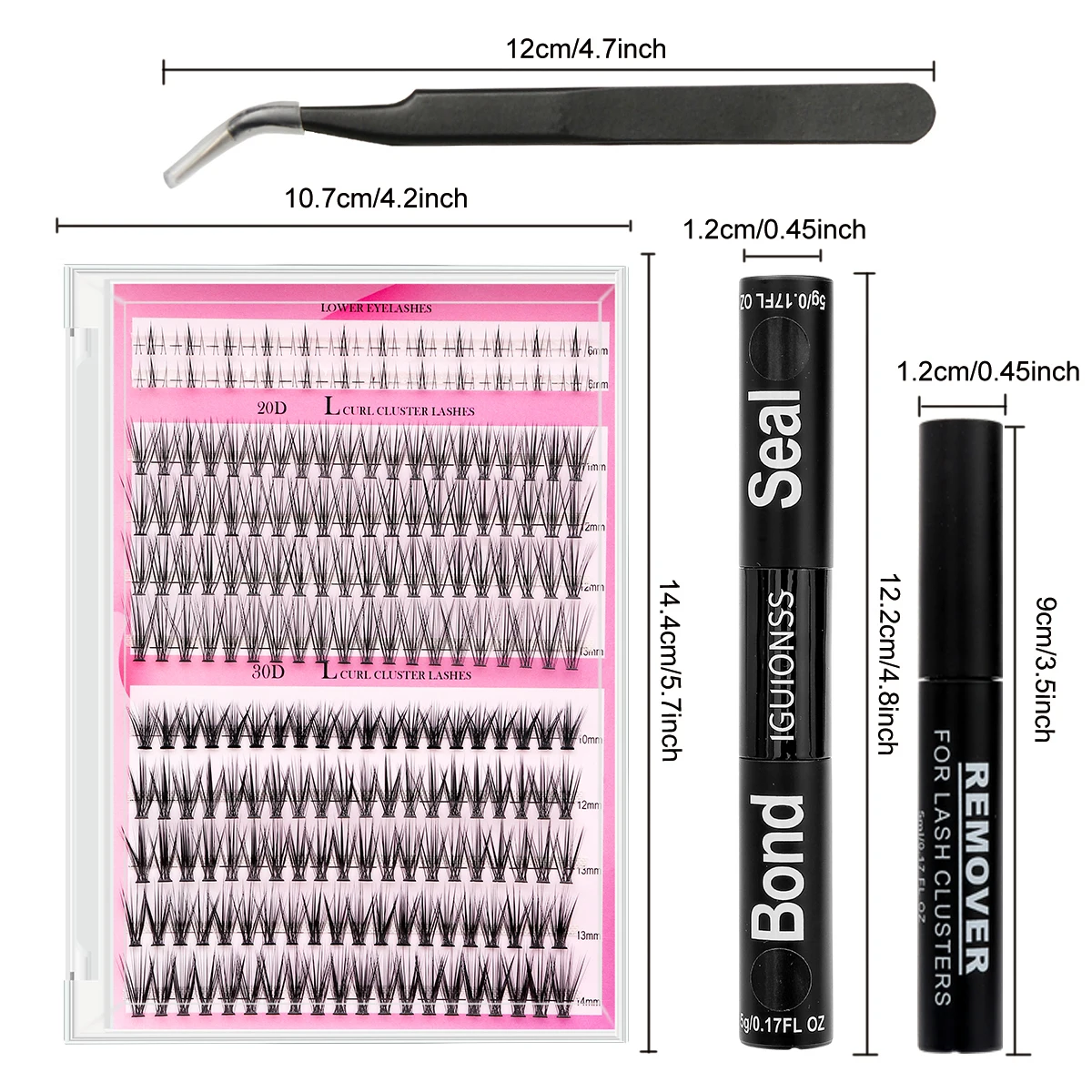 IGUatine-Kit de Cils SS, Pincettes à Colle L Curl pour Enlever la Colle des Cils, Grande Capacité