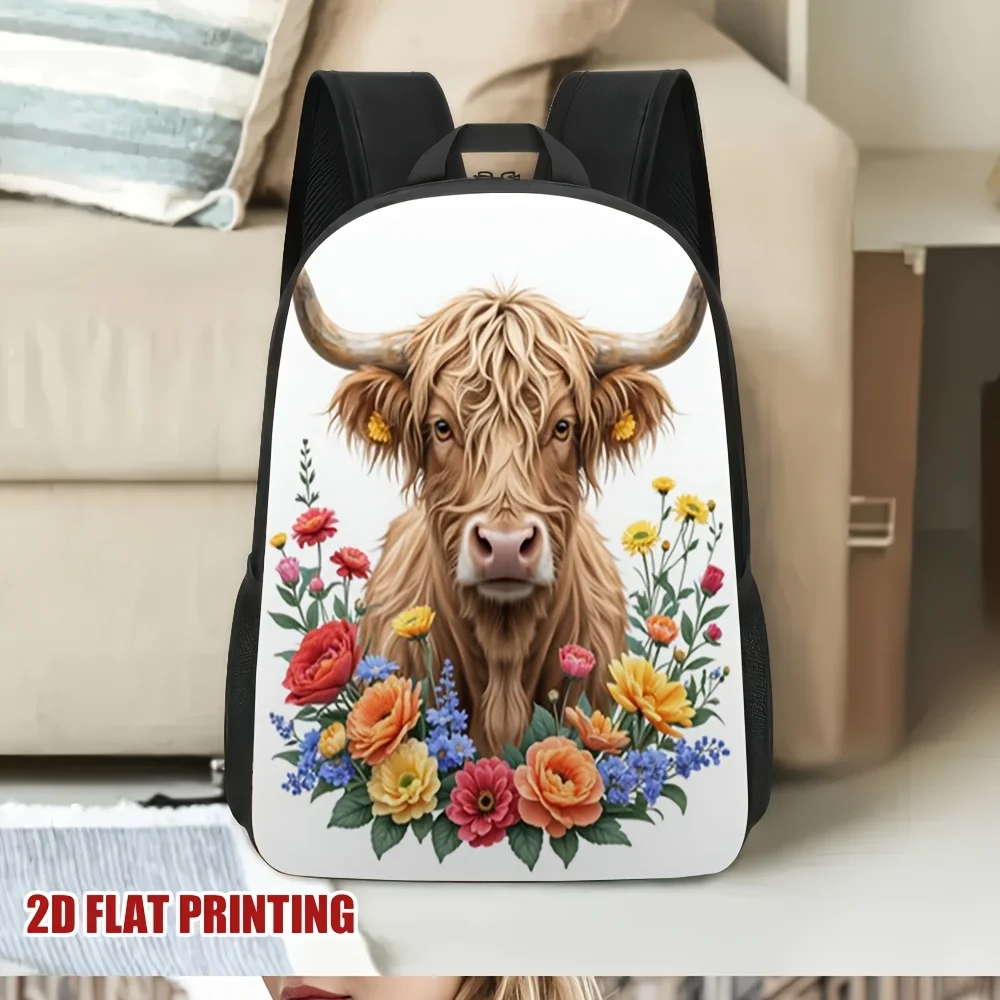 

1 Spring Festival Year of the Ox Flower 2D Flat Printed Backpack - Stylish lightweight bag with removable shoulder straps