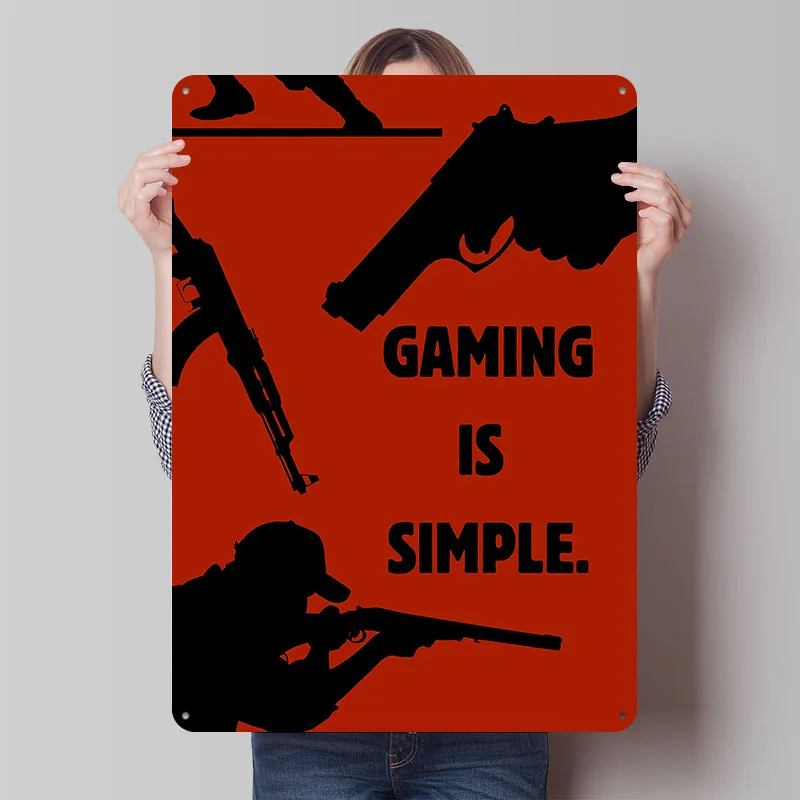 Gaming ist einfach – Silhouetten-Kunst-Metallposter, personalisierte Wandkunst, Retro-Vintage-Blechschilder für Fans, Heim und Dekoration