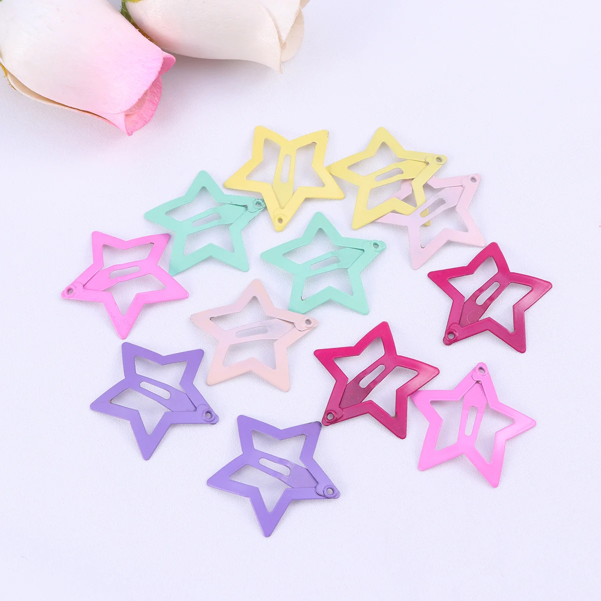 

12pcs Pentagram Clips Kids Barrettes Random Color Hairpins Patterns Safe Metal Coating Hair Accessories