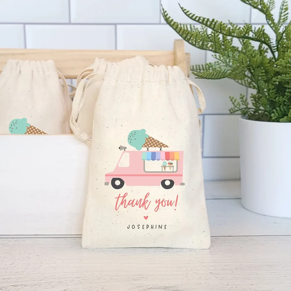 

Personalized 4Pcs Ice Cream Truck Party Favor Bags Rainbow Ice Cream or Summer Party Theme Accessories Kid's Birthday Gift Bags