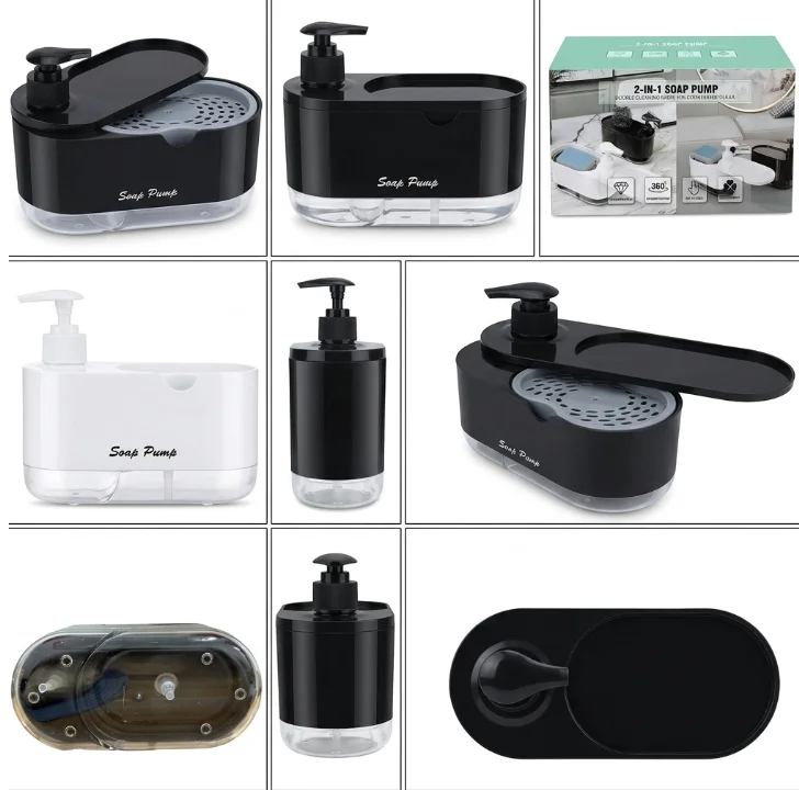 Automatic Detergent Pressed Kitchen Cleaning Brush with Dual-Output Liquid Soap Dispenser Home Scrub Pad Dish Washer