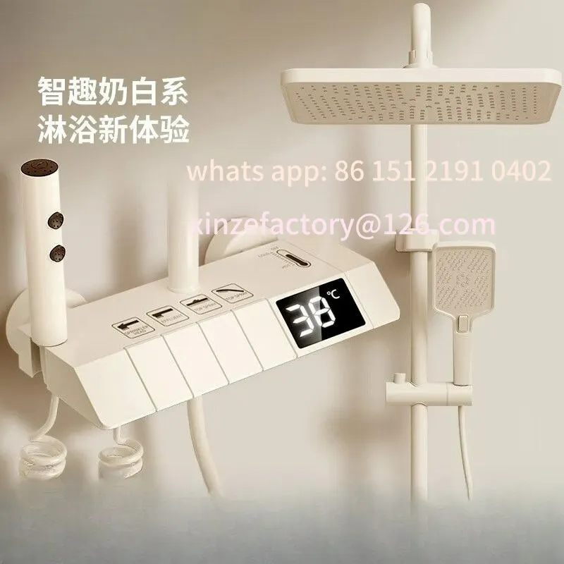

Customizable Universal Cream White All Copper Shower Shower Set Digital Display Thermostatic Bathroom Home PianoBoosterSprinkler