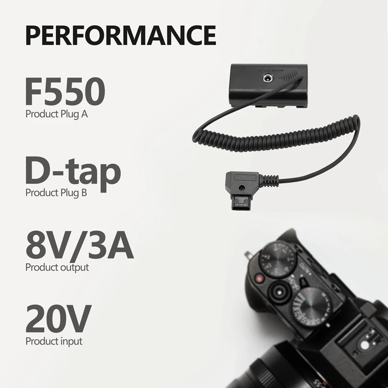 Power Adapter Cable For D-Tap Connector To NP-F Dummy Battery For Sony NP F550 F570 F770 NP F970