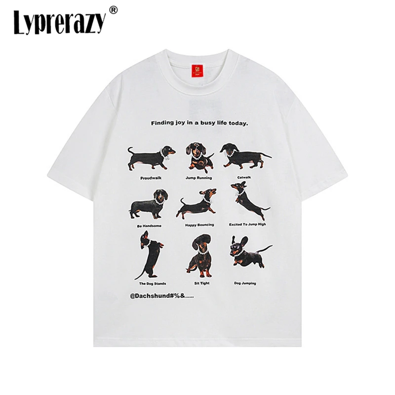 

Lyprerazy Streetwear Brand Dog Dachshund Printed Short-sleeved Men's T-shirt Summer Casual Cotton T Shirt