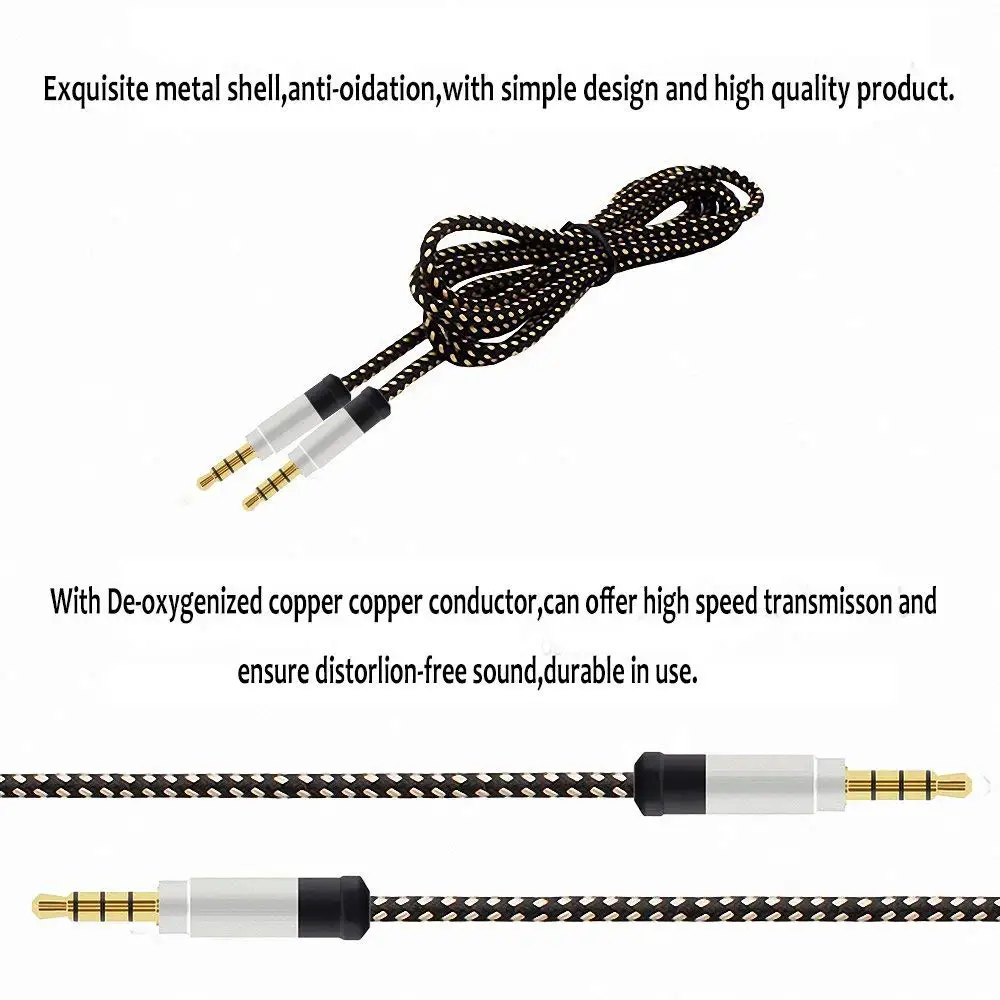 black 1.5 meter high-grade braided metal audio cable 3.5 mm AUX audio cable