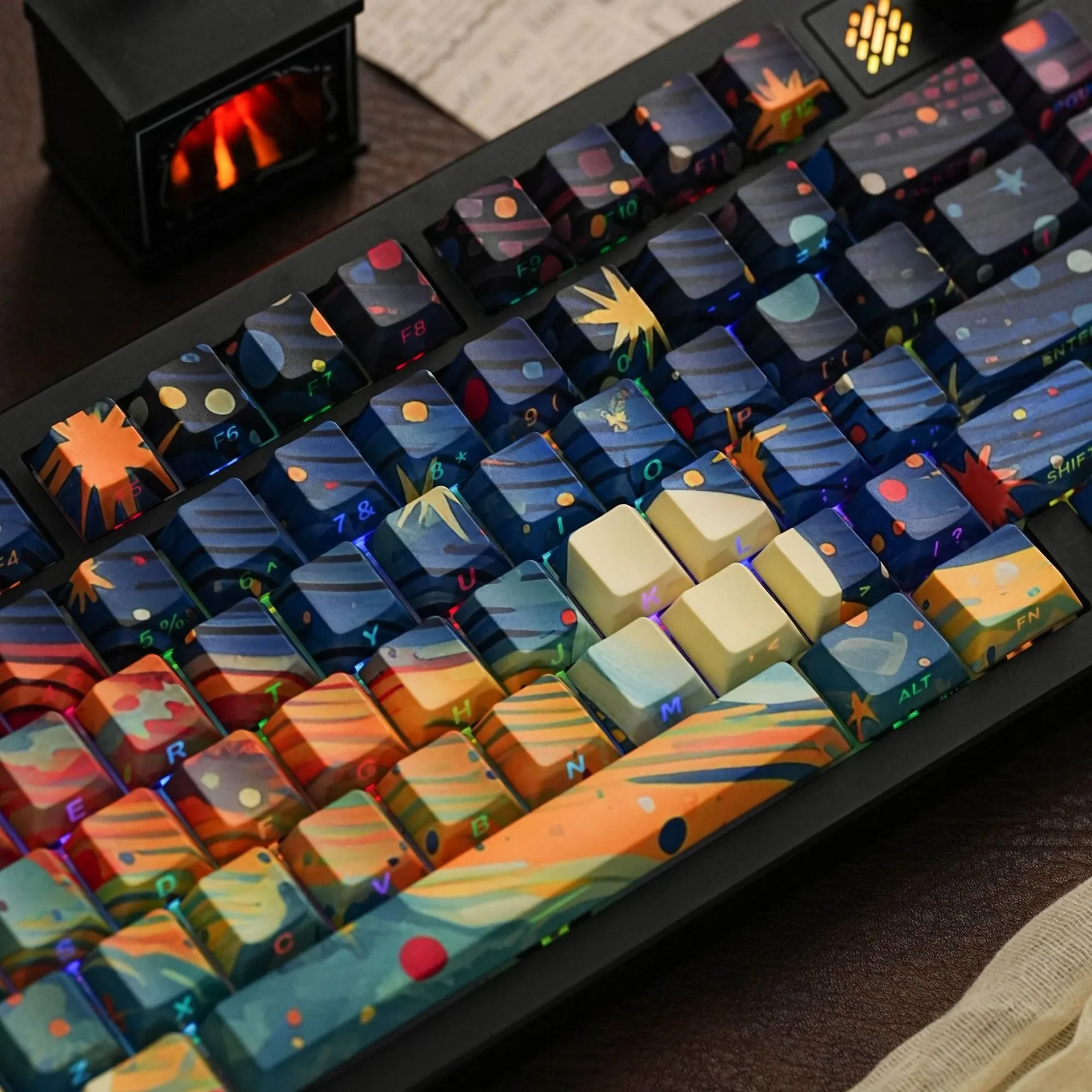 Starry Sky Cherry Profile PBT Side Printed Keycaps Hebrew Spanish French Russian German Korean UK Mechanical Keyboard Keycap ISO