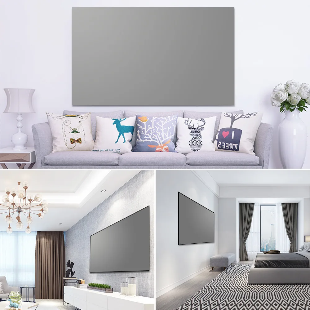 VEIDADZ Projector Screen 60 72 84 92 100 110 120 130 133inch 16:9 Foldable Anti-Light Grey Reflective Cloth for Home Party Movie