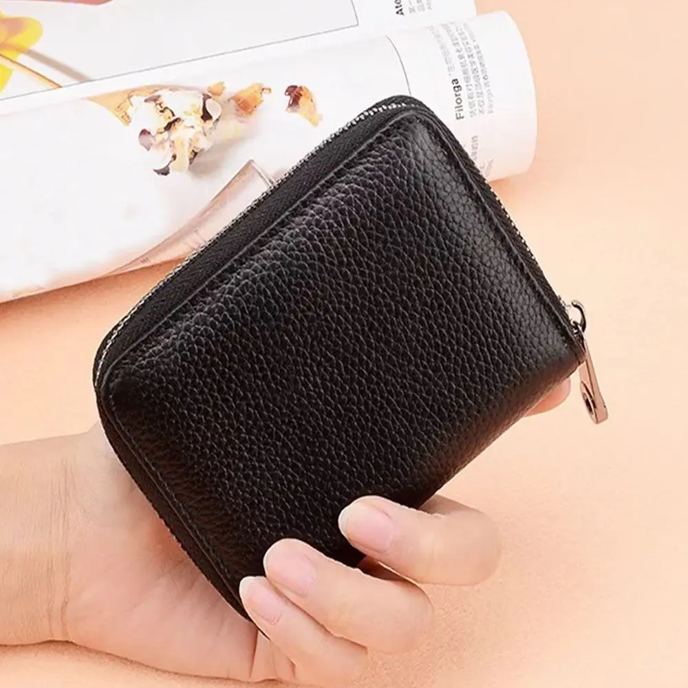 

20 Card Slots Cowhide RFID Cards Zipper Purse For Credit Card Holder Organ Card Bag Women Men Wallet Business Card Organizer