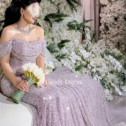 Shiny A-line Bead Embroidery Chubby Elegant Party Dresses Evening Woman Gala Prom Wedding Dress Customized Graduation Saudi Long