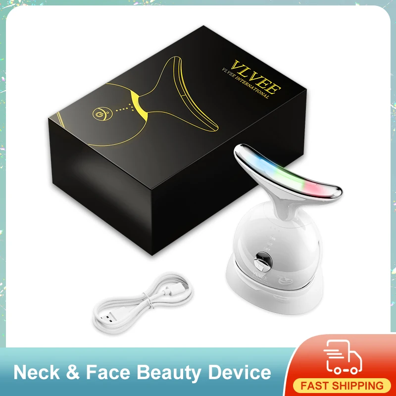 VLVEE Neck and Face Beauty Device EMS Facial Lifting Instrument HOT Compress 3 Gears Adjustment Vibration Massage Skin Care Tool