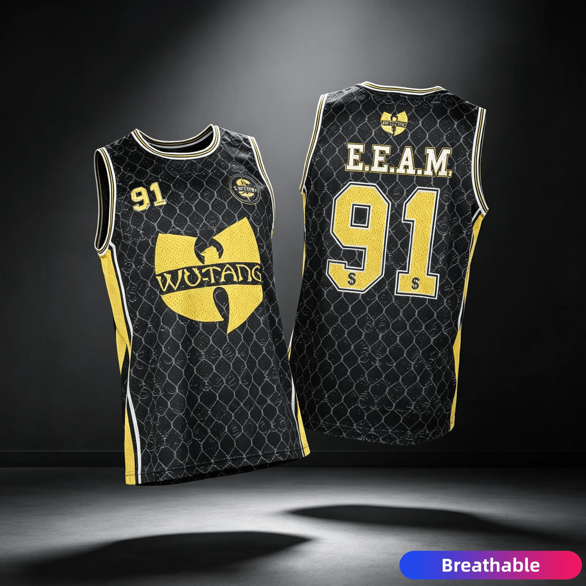 Wu-Tang Clan Basketball Jersey # 91 Print Sleeveless Crewneck Family Matching Mesh Loose Fit 90s Hip Hop Streetwear Tank Top