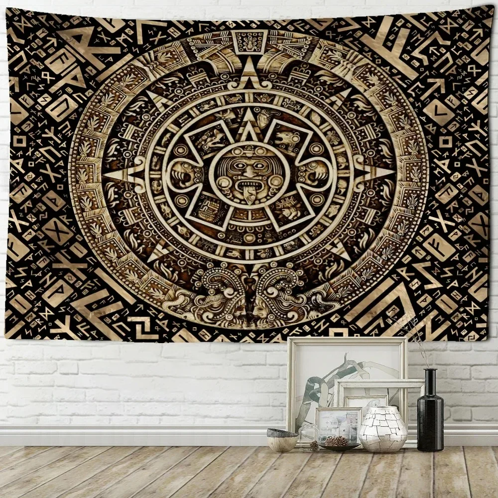 Gold Embossed Rune Decorative Tapestry Home Wall Living Room Office Decorative Tapestry