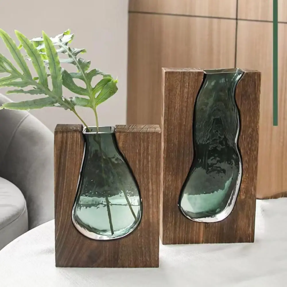 

Wooden Glass Vase Transparent Modern Hydroponic Flower Holder Creative Removable Flower Pot Dried Flower