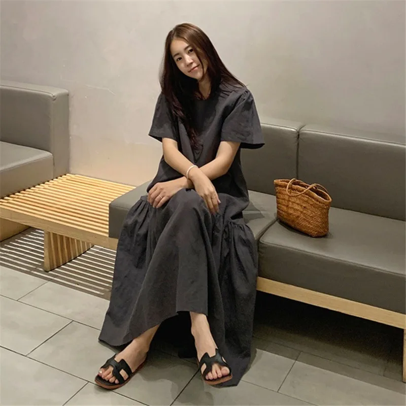 Été nouveau coréen Sle ample minceur ort Sve Dr femmes grande taille décontracté Fi queue T-shirt jupe longue a-ligne Dr