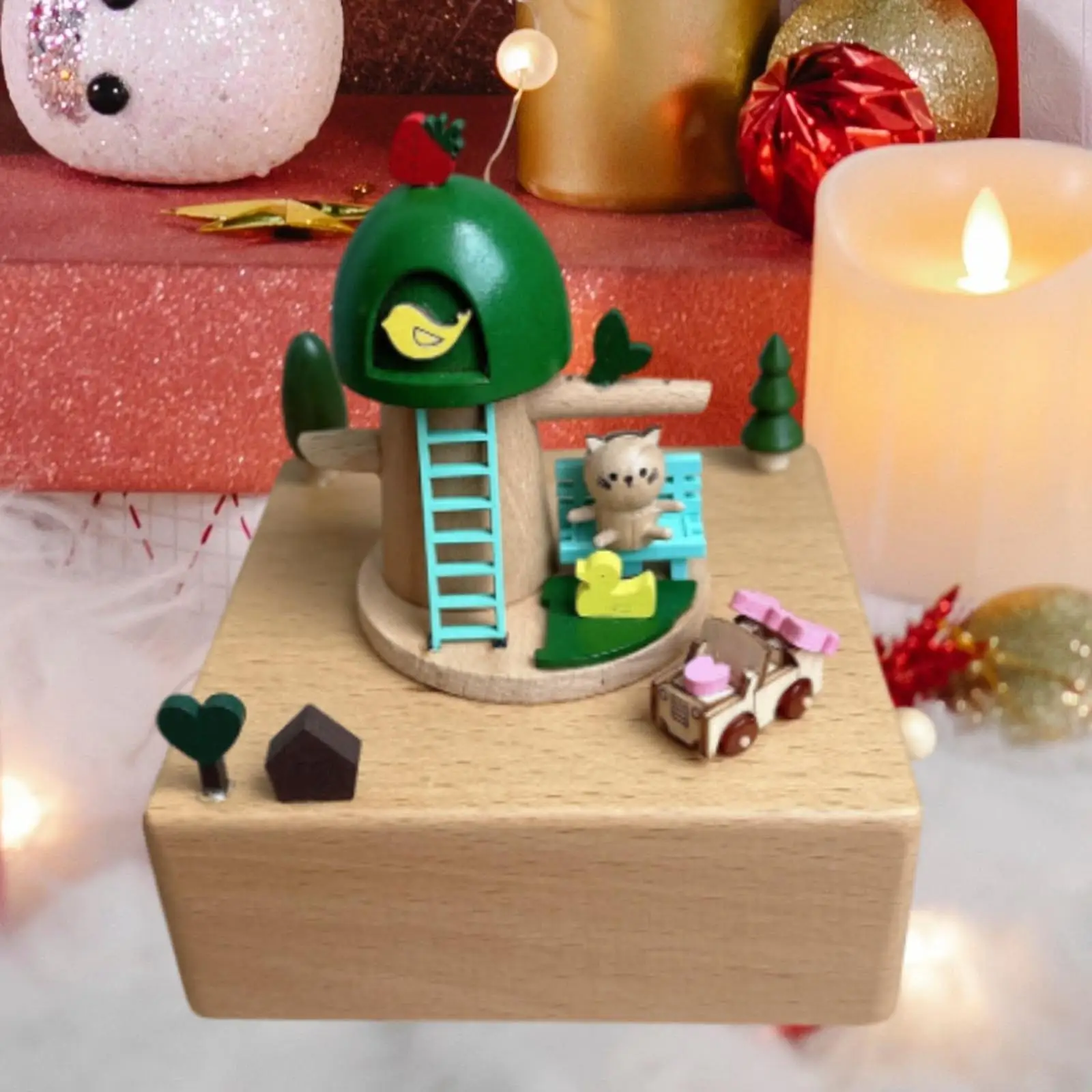 

Wooden Music Box Ornament Cat Musical Decor Cartoon Desktop Decoration Music