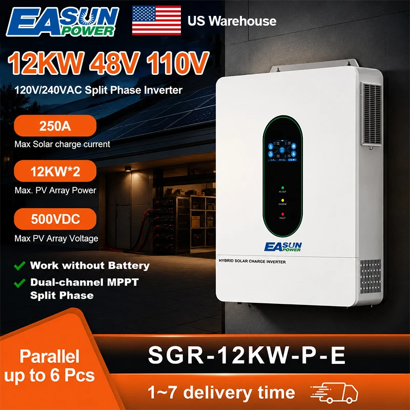 EASUN POWER 12KW Split Phase Inverter 48V 110V Hybrid Solar Inverter 250A MPPT Paralleled With CT Split Phase 120V/240V Solar Inverter Solar Controller Inversores