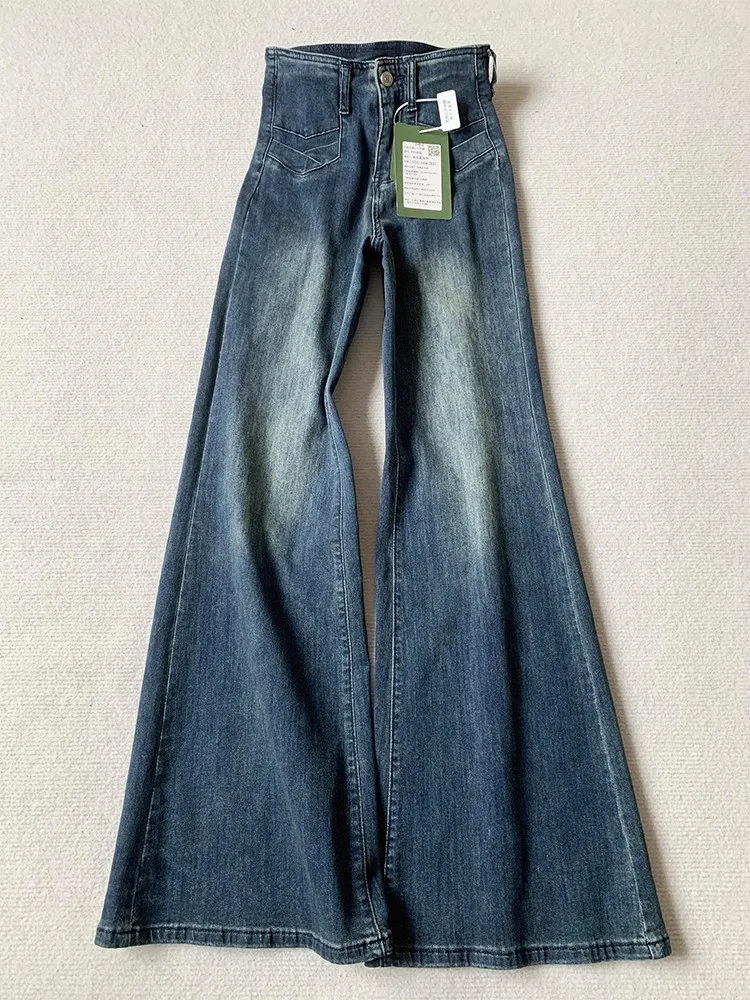 High Waist Wide Leg Jeans Women's Retro Blue Slimming Long Straight Cut Denim Pants High Waist Draping Floor Length Trousers