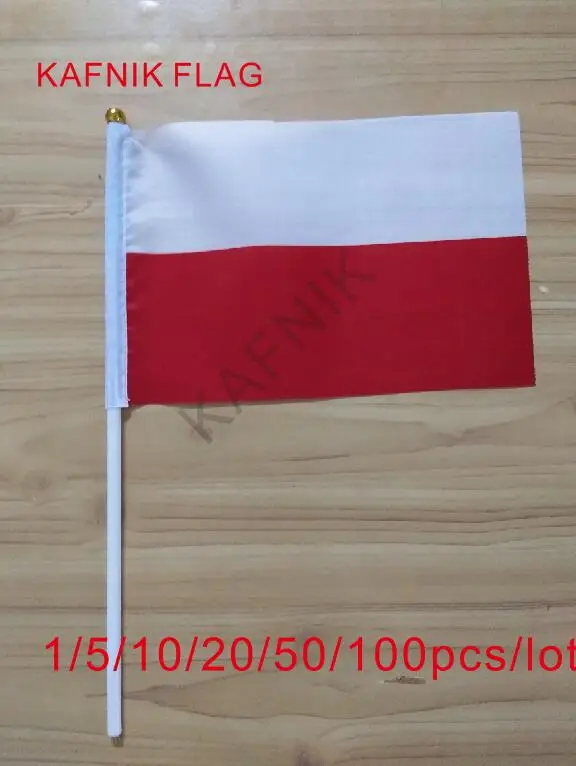 KAFNIK-Bandera nacional de mano de Polonia, Banne voladora de tamaño pequeño de poliéster, 14x21cm, 10/20/50/100 Uds.
