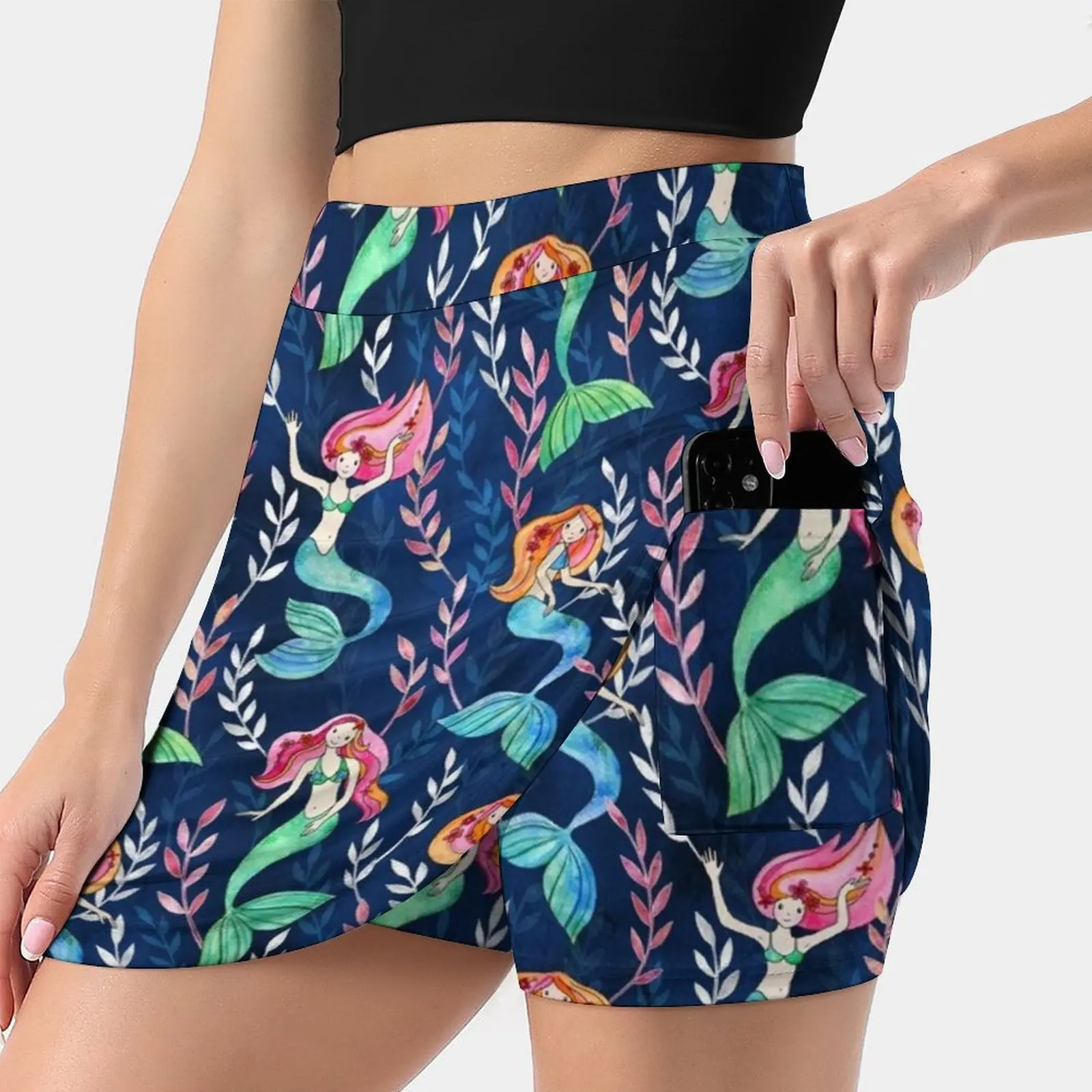 

Merry Mermaids In Watercolor Women's skirt Aesthetic skirts New Fashion Short Skirts Mermaid Mermaids Pattern Surface Texture