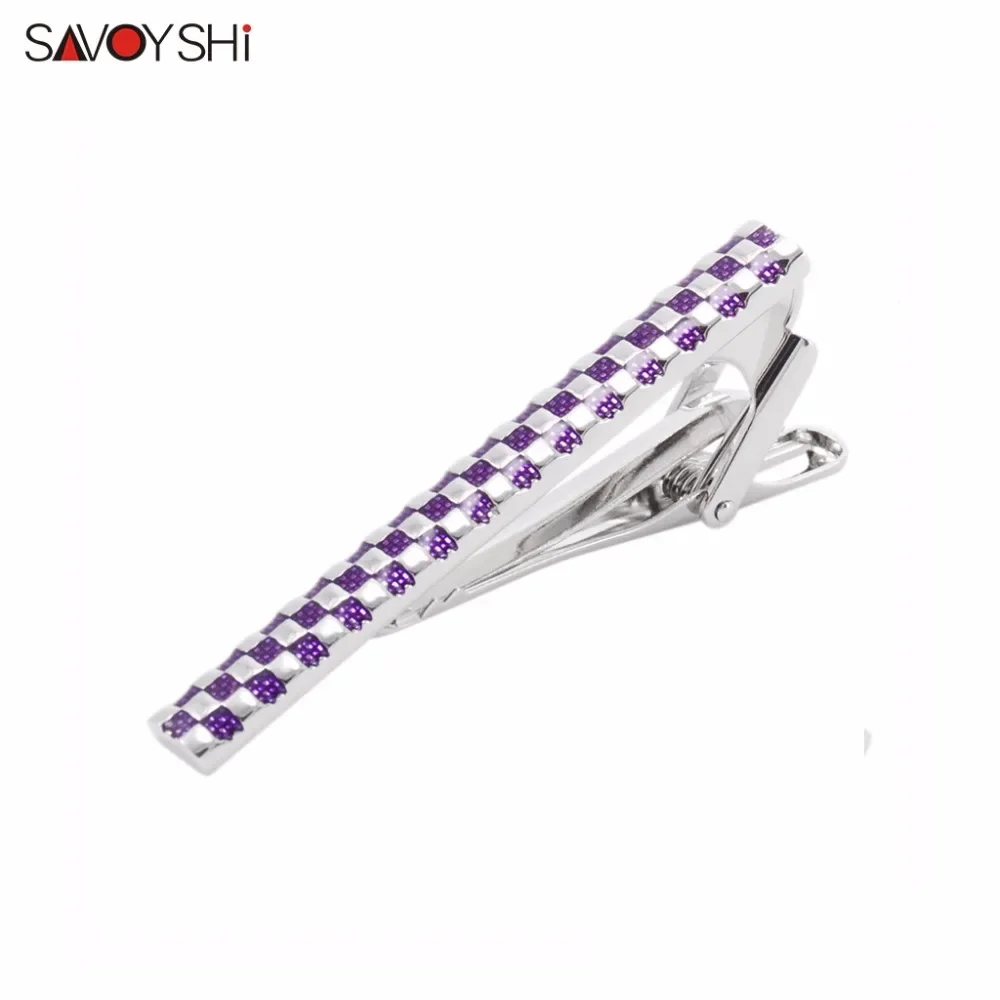 SAVOYSHI 2 Styles Classic Purple Blue Enamel Lattice Tie Clips for Mens Necktie tie bar clasp tie clip 2019 Newest Brand Jewelry