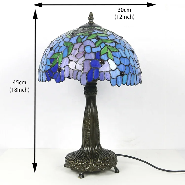 12Inch Tiffany Style Dome LED Table Lamp Purple Wisteria Handmade Stained Glass Shade Zinc Alloy Base Lighting Gift
