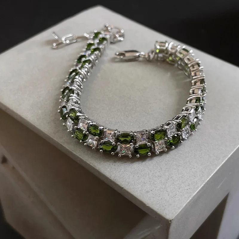 Foxanry Sparkling Green White Zircon Bracelets For Women Girls Heavy Industry Creative Trendy Elegant Engagement Jewelry Gifts