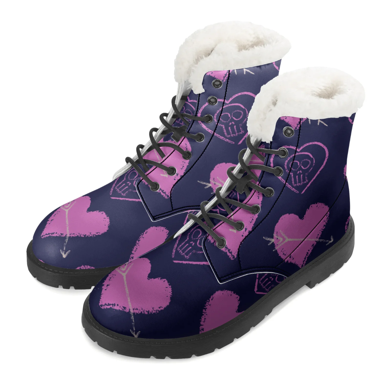 

Customuzable Purple heart-print fur boots winter warm boots for men and women