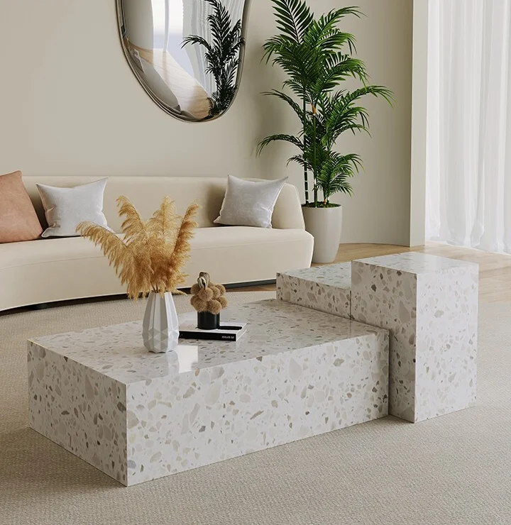 Modern simple terrazzo rock slab coffee table combination light luxury small apartment living room minimalist corner table