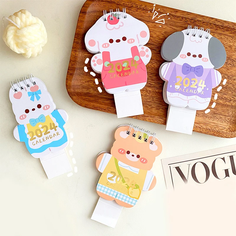 ミニデスクトップノートカレンダー、かわいい漫画、繊細、更新、本、オフィス、学用品、アクセサリー、1個、2024