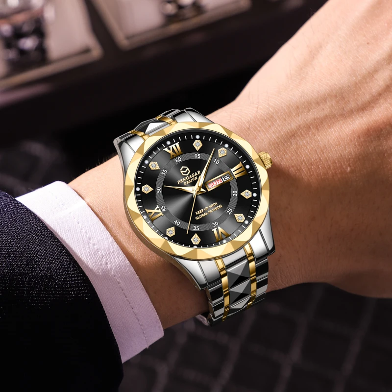 PAAZOMU Luxury Brand Man Watch Waterproof Luminous Date Week Men's Quartz Wristwatch Stainless Steel Fashion Sports Men Watches