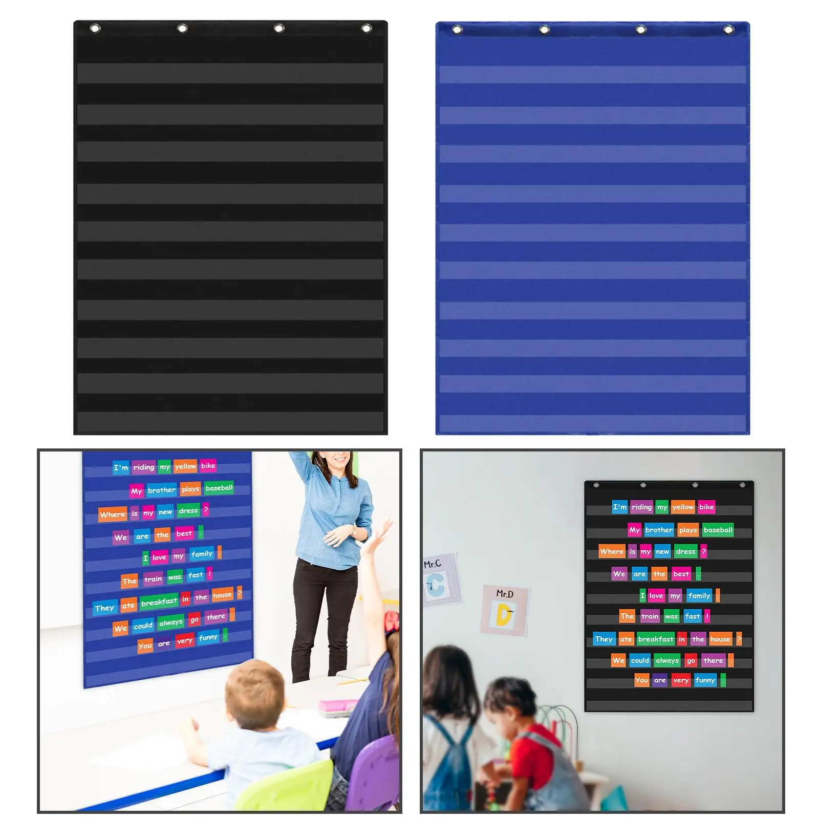 Hanging 10 Pockets Chart Teaching Aid Learning Materials for Sentence Strips