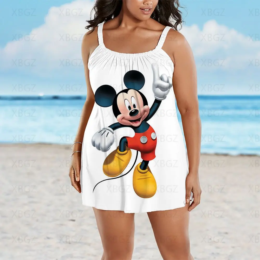 Plus Size Dresses Summer Outfits Loose Woman 2022 Print Elegant Women Cartoon Chic Dress Sleeveless Sling Minnie Mouse Sexy Boho