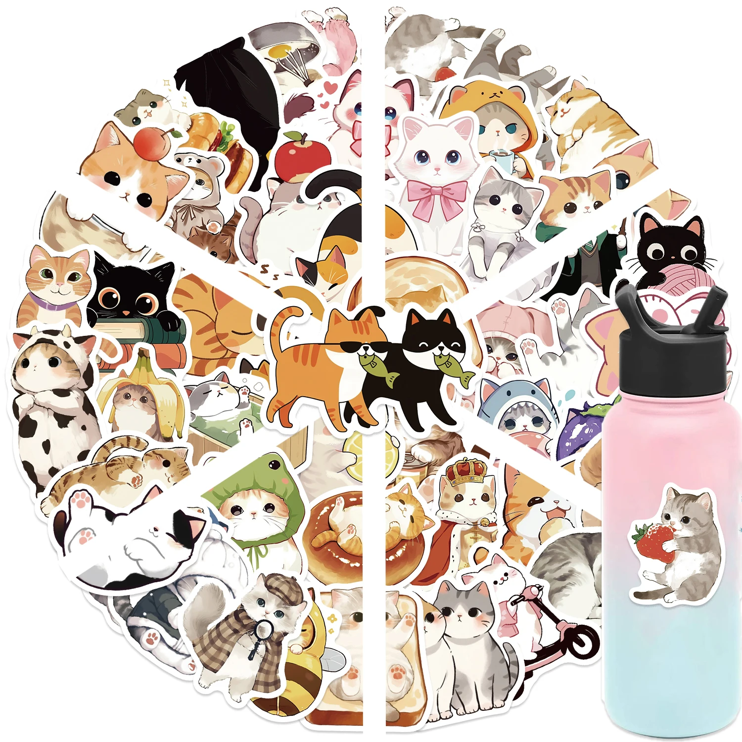 50 szt. uroczych naklejek z kreskówkowymi kotami, idealnych do dekoracji etui na telefony, kubków na wodę, gitar, kreatywne wodoodporne naklejki.