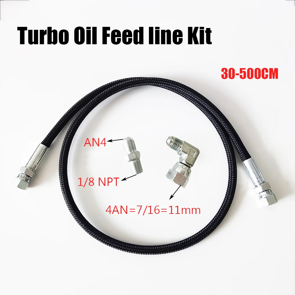 4AN Turbo Oil Feed Line 30-500CM Nylon weaving 90 Degree Straight Hose End Pressure Remote Turbocharger Sensor Turbo Feed Line