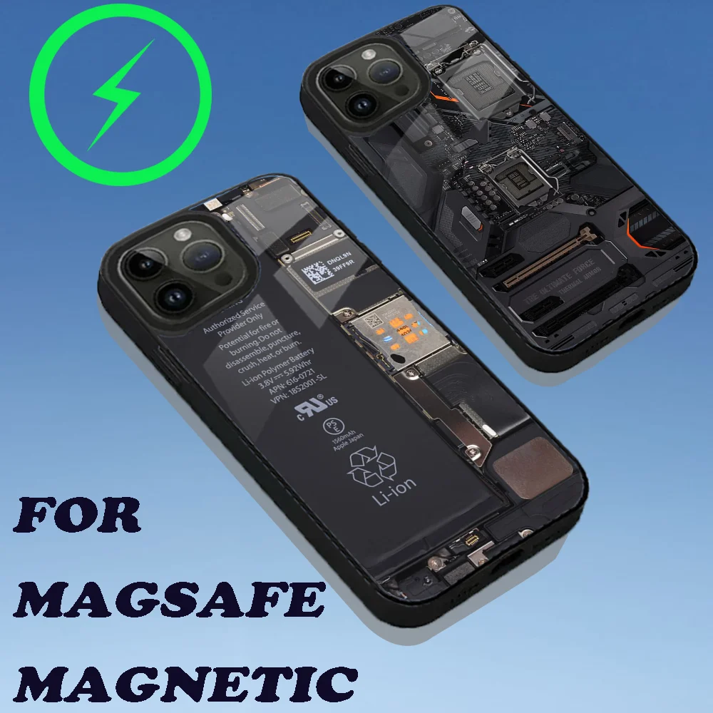 

Circuit Board Phone Case For iPhone 16,15,14,13,12,11,Plus,Pro,Max Mini Magsafe Magnetic Wireless Charging