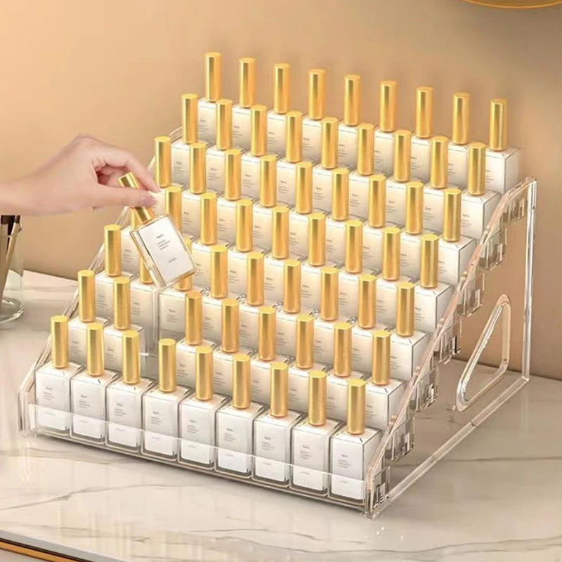 ชั้นวางยาทาเล็บอะคริลิคใส ชั้นวางเก็บของพลาสติกหลายชั้น ชั้นวางเจลยูวี ติดตั้งง่าย ชั้นวางเครื่องสำอางสำหรับทำเล็บ