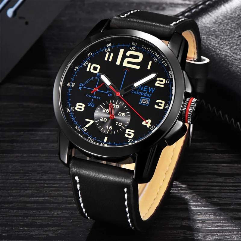 Montre Homme XINEW Brand Men Watches Fashion Leather Band Gifts Date Quartz Vintage Watch Black Reloj Hombre Relogio Masculino