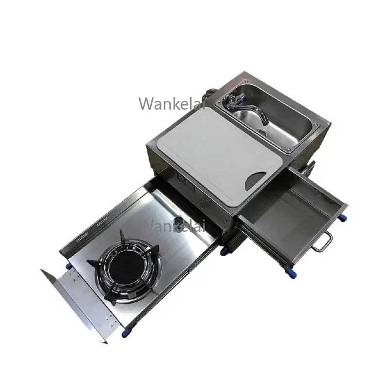 

Foldable Portable Motorhome Kitchen Stove with Sink Pull-out Trailer Stove for RV Caravan Camping