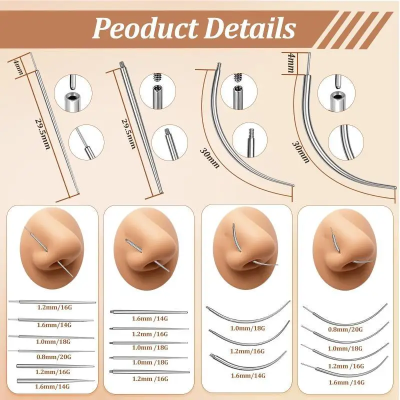 Stainless Steel Titanium Curved Piercing Taper Tool Earring Applicator Professional Puncture Straight/Curved Pole Earring Tool