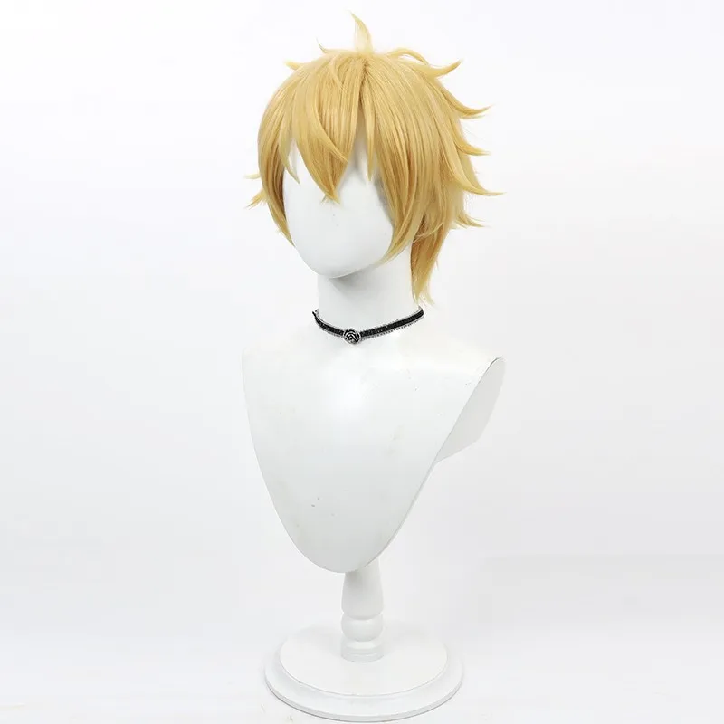 Peluca de cosplay Bofurin Boy Yukii Akihiko, parte superior provocada con estilo puntiagudo amarillo, en stock
