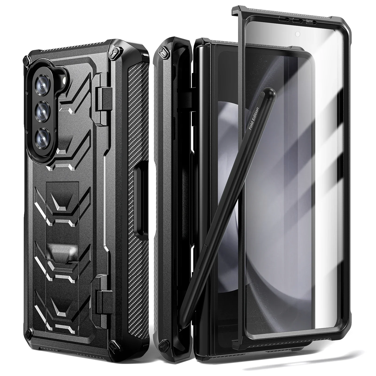 Hard Armour Shockproof Cover For Samsung Galaxy Z Fold 5 Case with Hinge Protection S Pen Slot Kickstand Screen Protector