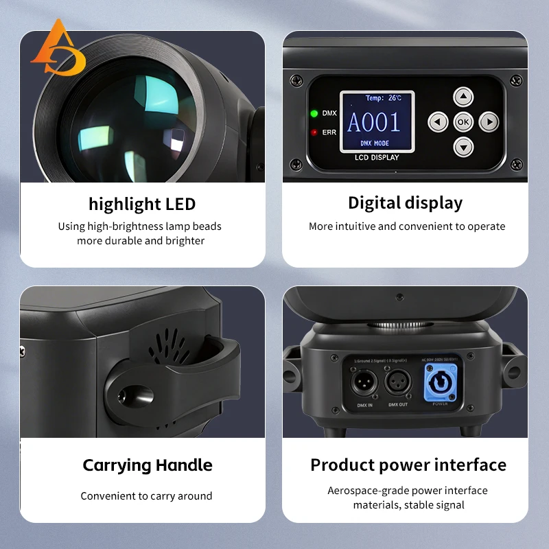 4pcs 180W Mini 3 in 1 Beam, Halo Effect LED Lights with Moving Heads, 8 Colors and 8 Gobos, 18 Rotating Prisms, DJ Wash